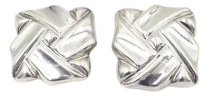 Late 20th Century Mexican Sterling Silver Sculptural Folded Design Clip Earrings, A Pair