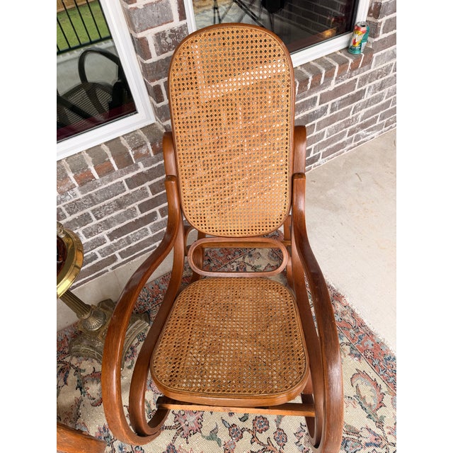 1980s Vintage Bentwood Cane Rockers | Art Nouveau / Victorian Conservatory Style | Pair For Sale - Image 5 of 9