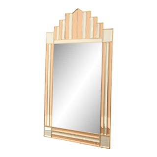 1970s Hollywood Regency Modern Art Deco Style Beveled Wall Mirror For Sale