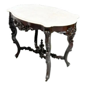 Late 19th Century Victorian Carved Wood Marble Top Parlol Table
