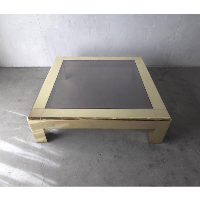 Mid-Century Modern 5 Foot Square Brass and Copper Heavy Parson Coffee Table by Karl Springer For Sale - Image 3 of 9
