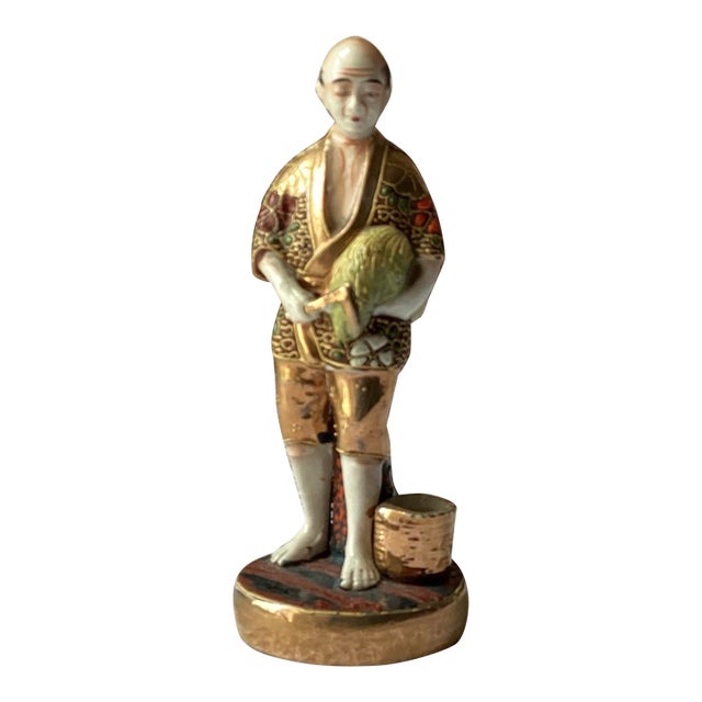 Antique Japanese Satsuma Porcelain Figurine – Hand-Painted & Marked For Sale