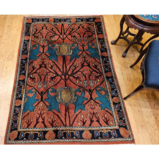 Vintage Mahal Sultanabad Rug, Hand-Knotted Wool, Geometric Pattern, 4x6, Terracotta & Blue For Sale - Image 12 of 13