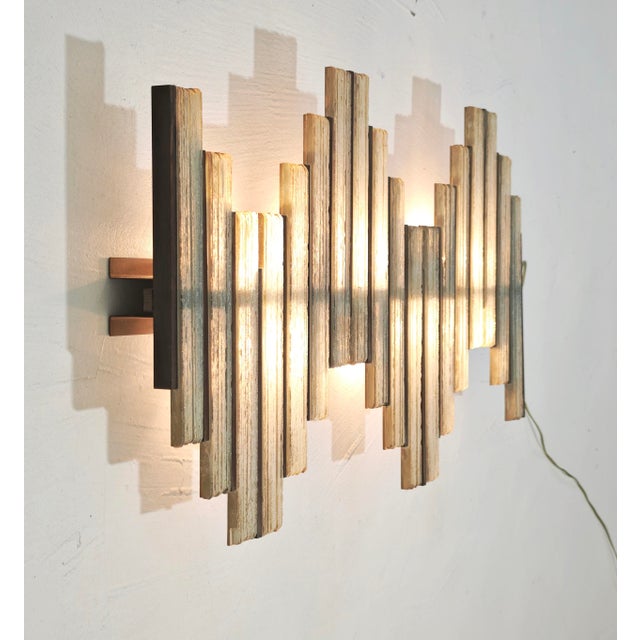 Metal Mid-Century Modern Glass and Wood Wall Lamp by Biancardi and Jordan Arte for Poliarte Italia, 1970s For Sale - Image 7 of 18