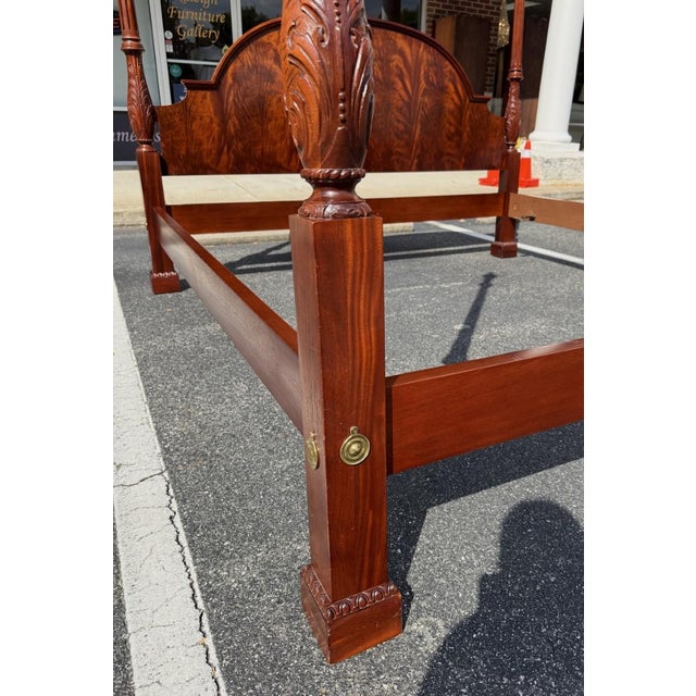 Baker Furniture King Size Flamed Mahogany Georgian Style Poster Bed Frame For Sale - Image 10 of 13