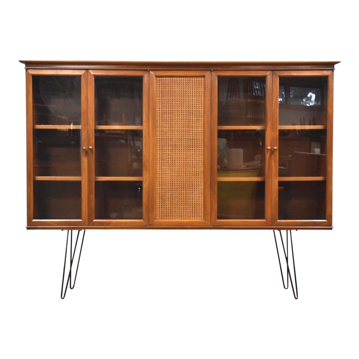 Walnut And Cane Mid Century Bookcase Chairish