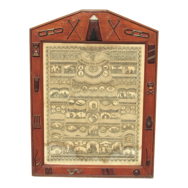 1874 American Folk Art Frame Hand Carved Symbols Fraternal Order Odd Fellows Ioof For Sale