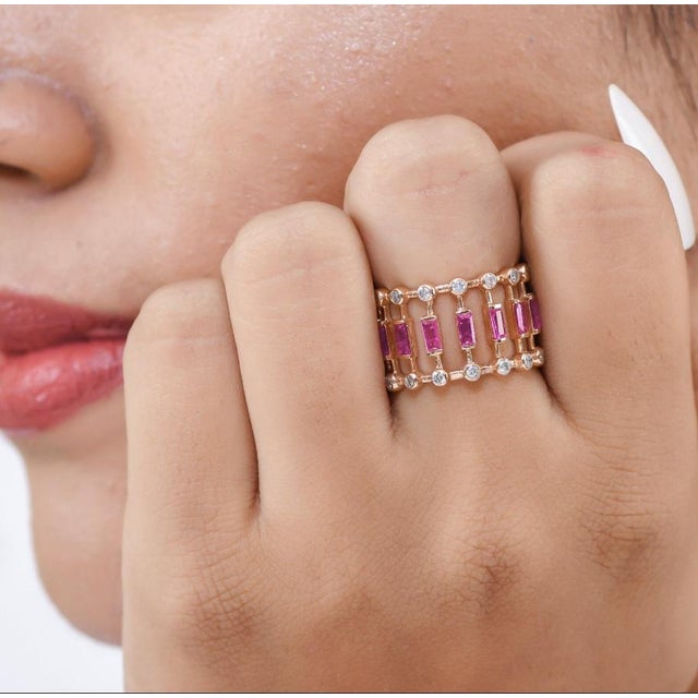 Ruby Red Natural 0.97 cts ruby & 0.46 cts diamond ring in 14k gold For Sale - Image 8 of 18