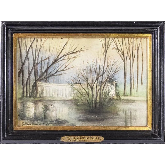 Framed antique 19th century painting by French painter Marie Thelika Rideau Paulet, signed. Aquarelle on paper depicting...