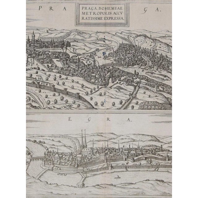 Prague and Egra, Antique Map from ''Civitates Orbis Terrarum'' 1572-1617 For Sale - Image 3 of 5