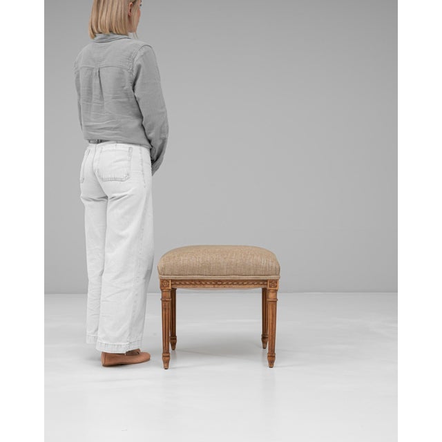 1900s French Louis XVI Upholstered Stool with Carved Legs For Sale - Image 17 of 18