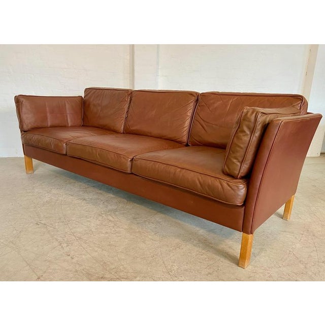 Mid-Century Danish Cognac Leather 3-Seater Sofa by Mogens Hansen, 1960s For Sale - Image 10 of 18