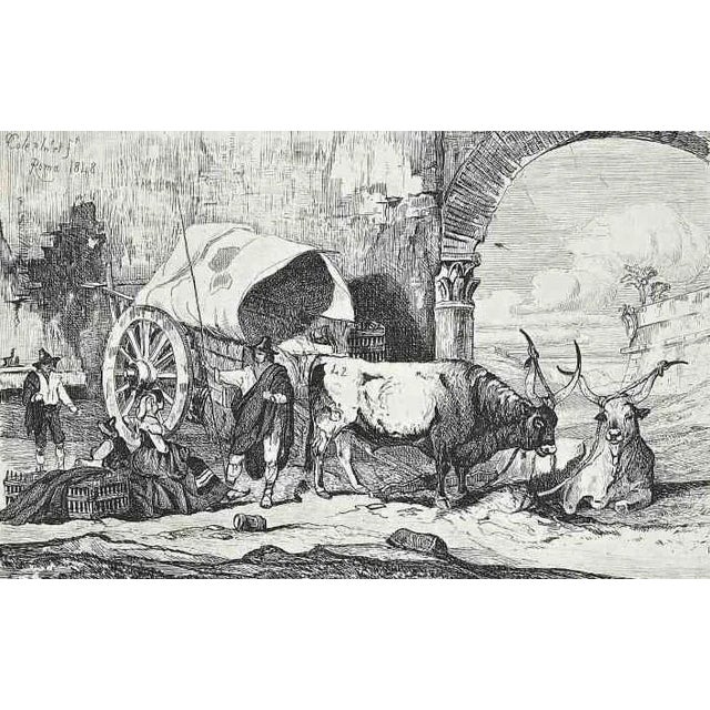 After Charles Coleman, Roman Countryside with the Carriage, Original Etching, 1992 For Sale
