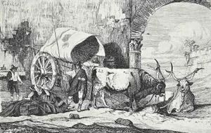 After Charles Coleman, Roman Countryside with the Carriage, Original Etching, 1992