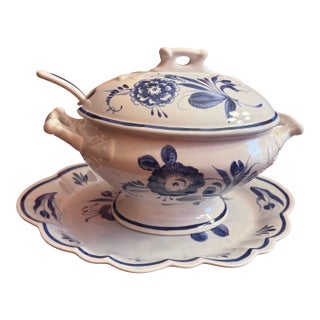 1980s Delft Blue Tureen With a Lid , Laddle and an Underplate For Sale