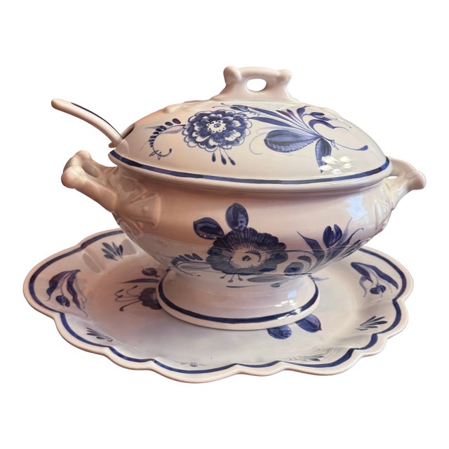 1980s Delft Blue Tureen With a Lid , Laddle and an Underplate For Sale