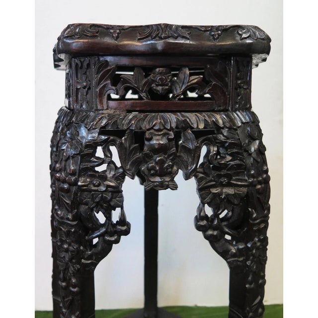 Chocolate Vintage Chinese Carved Teak Pedestal For Sale - Image 8 of 12