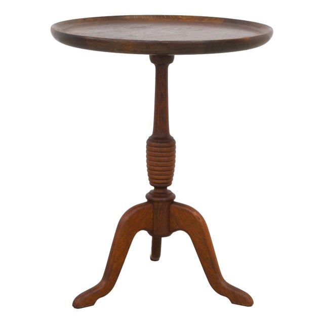Danish Round Tripod Side Table in Stained Oak by Anton Kildeberg, 1960s For Sale