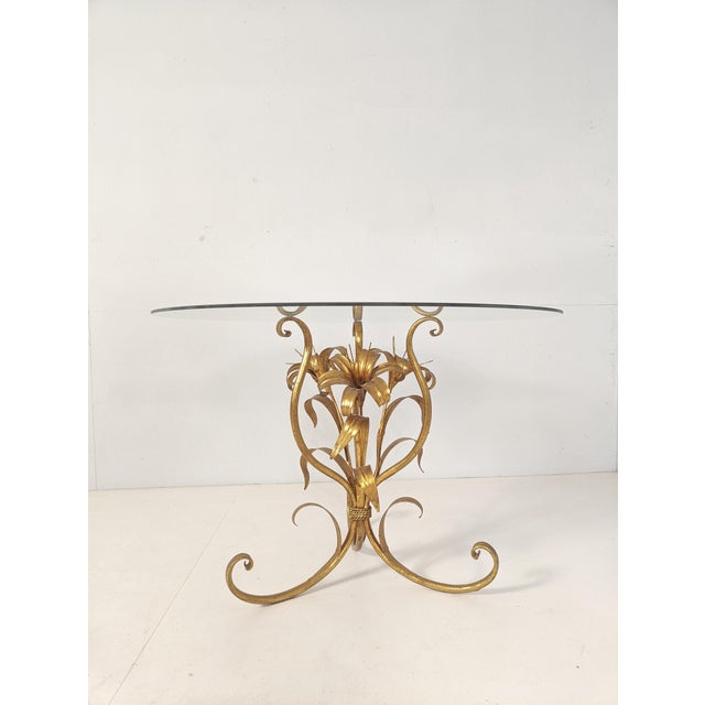 Mid-Century Floral Side Table with Gilded Metal Base and Glass Top, 1960s For Sale - Image 9 of 9