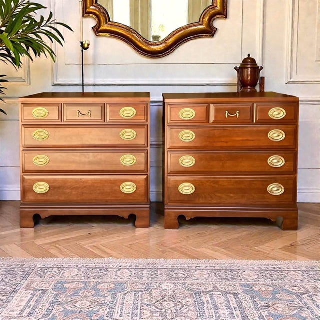 1950s Pair of Solid Cherry Bachelor Chests 30”w | Nightstands | Bedside Tables For Sale - Image 10 of 10