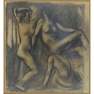 Mario Sironi, Composition with Two Female Nudes and a Male Nude, Pencil on Paper on Canvas, 1925 For Sale