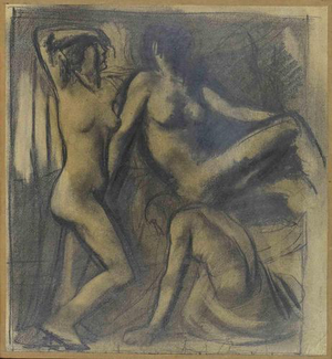 Mario Sironi, Composition with Two Female Nudes and a Male Nude, Pencil on Paper on Canvas, 1925