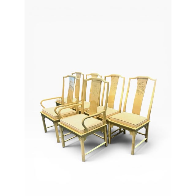 1990s Century Furniture Raymond Sobota Faux Goatskin Dining Chairs- Set of 6 For Sale - Image 10 of 14