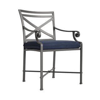 Brown Jordan Venetian Arm Chair, Textured Pewter frame with Fusion Neptune fabric For Sale