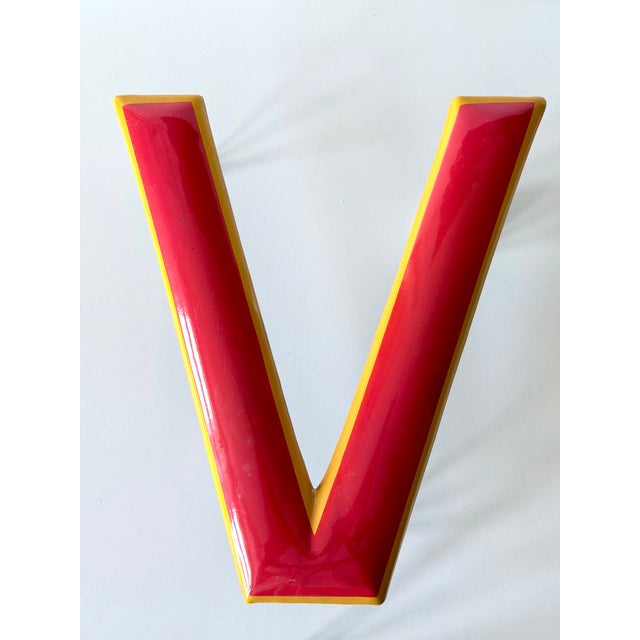 Industrial Enamel Letter V, 1960s, in Very Good conditions. Designed 1960 to 1969