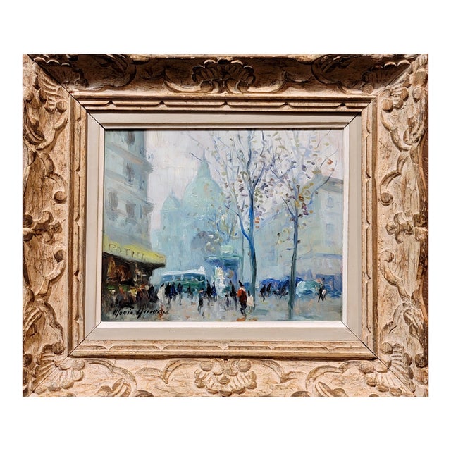 Merio Ameglio -1950s Foggy Paris Street Scene by Saint-Augustin Church-Oil Painting For Sale