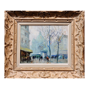 Merio Ameglio -1950s Foggy Paris Street Scene by Saint-Augustin Church-Oil Painting