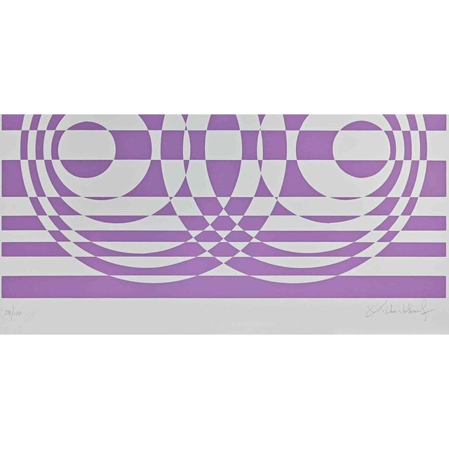 Abstract composition in purple is a screenprint realized by Victor Debach in 1970s. 50x70 cm. Edition 7/100 Handsigned in...