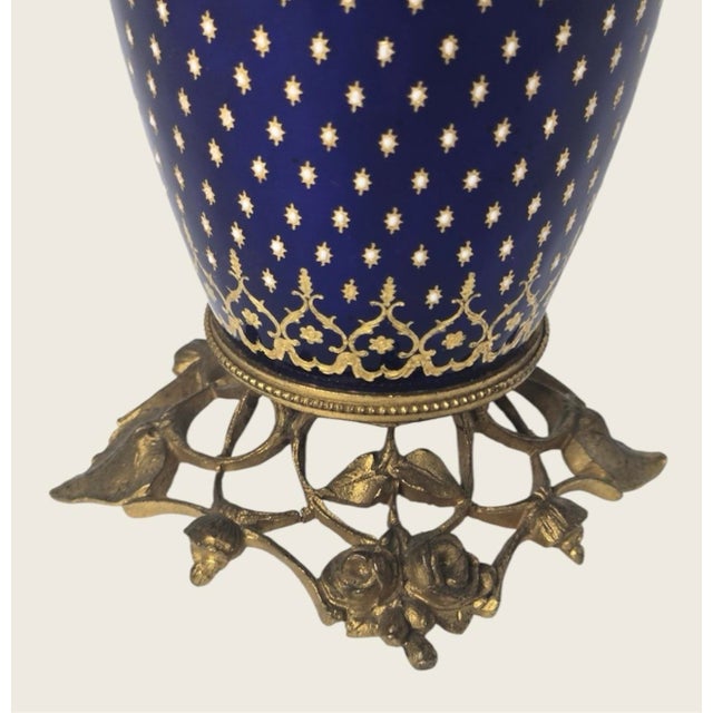 Navy Blue 19th C French (Sevres) Cobalt Blue Napoleon III Decorated Bronze MTD Tahan Vase For Sale - Image 8 of 10
