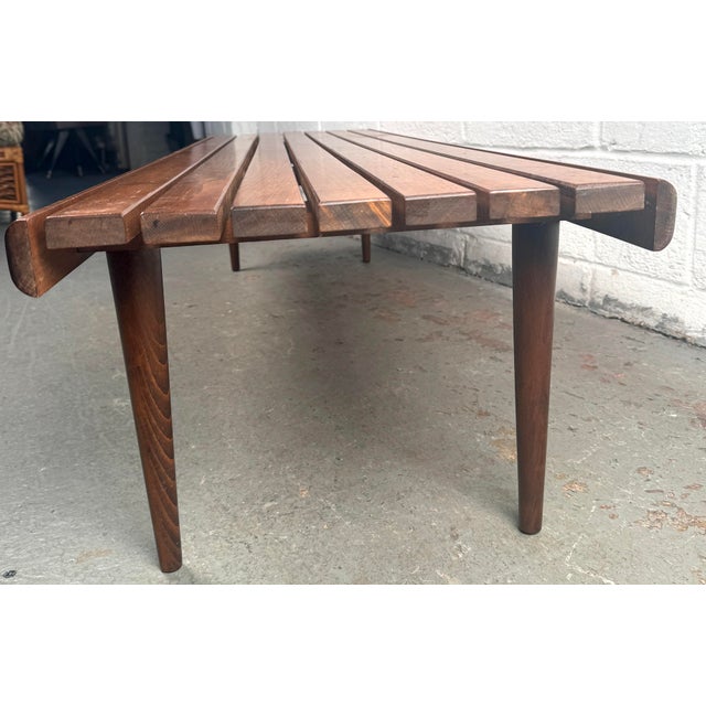 Brown Lovely Mid-Century Modern Walnut Slat Bench For Sale - Image 8 of 16