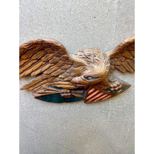 1950s Folk Art Mid-Century Artistic Carving Co. Louisburg Wood Eagle Plaque Bellamy Style Americana Wall Sculpture For Sale - Image 10 of 16