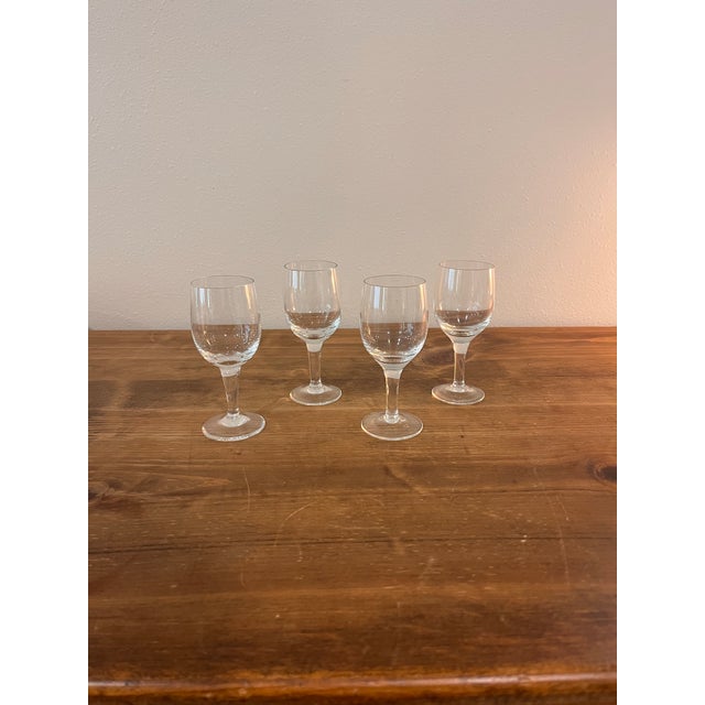 Mid-Century Modern Vintage Cordial Glasses – Set of 4 Clear 3.75” Liqueur or Dessert Wine Glasses For Sale - Image 3 of 9