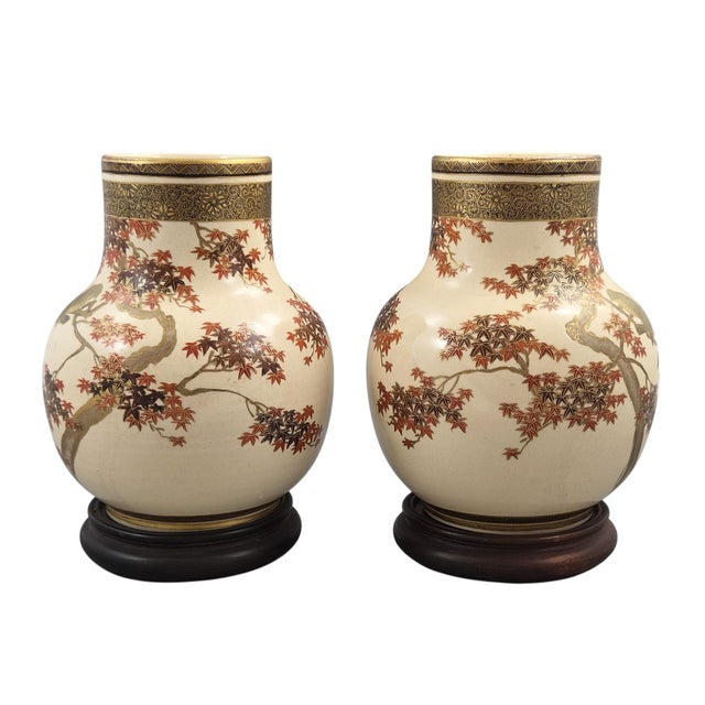 Beige Japanese Meiji Satsuma Vases by Kinkōzan, Kyoto, 1900s, Set of 2 For Sale - Image 8 of 18