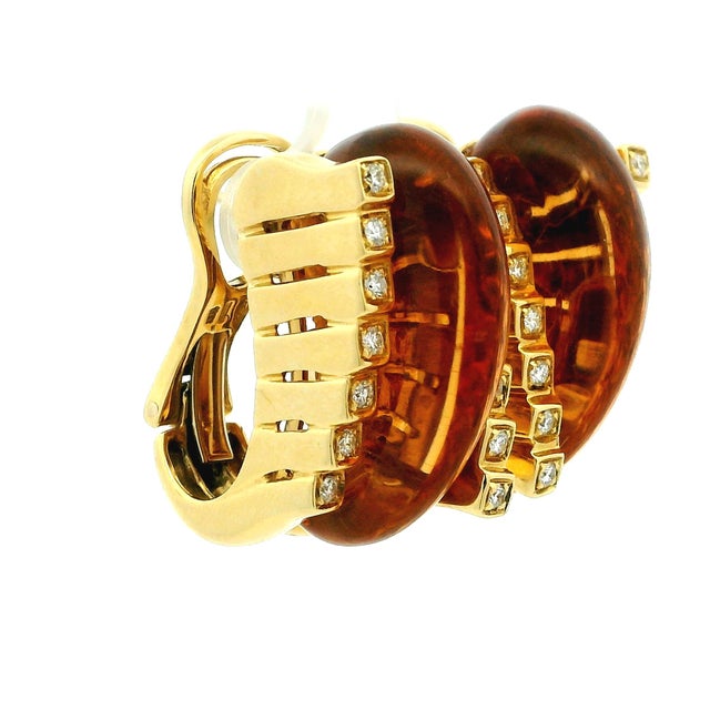 Roberto Legnazzi 18k Gold Citrine & Diamond Earrings, Italy C. 1990, Pair For Sale - Image 4 of 16
