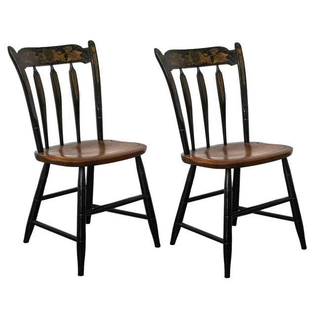 American Folk Style Ebonized Painted Chairs, 2 For Sale - Image 4 of 5