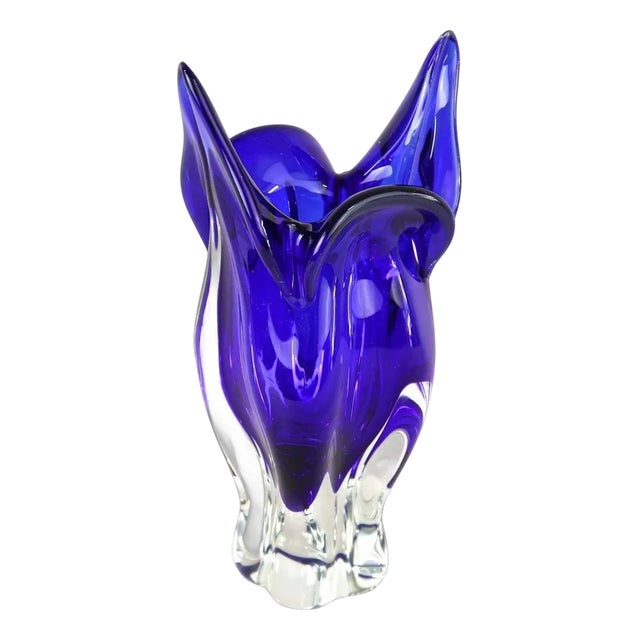Vintage Dark Blue Murano Glass Vase, 1960s For Sale