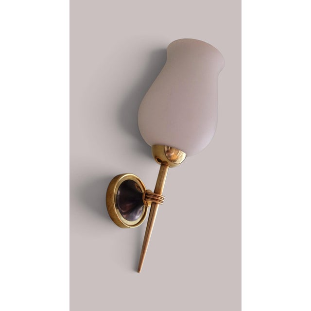Vintage Wall Sconces in Brass and Opaline Glass from Arlus, 1950s, Set of 2 For Sale - Image 12 of 18