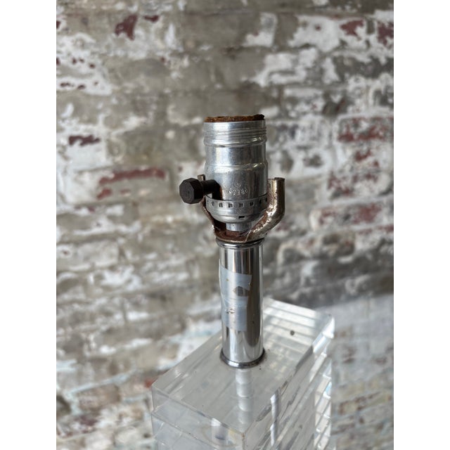 Vintage Lucite Acrylic Floor Lamp With Built-in Glass Side Table For Sale - Image 12 of 13