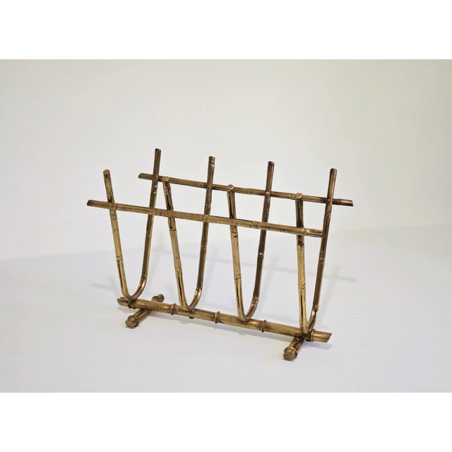 Mid-Century Modern Bamboo-Effect Brass Magazine Rack, Italy, 1970s For Sale - Image 10 of 14