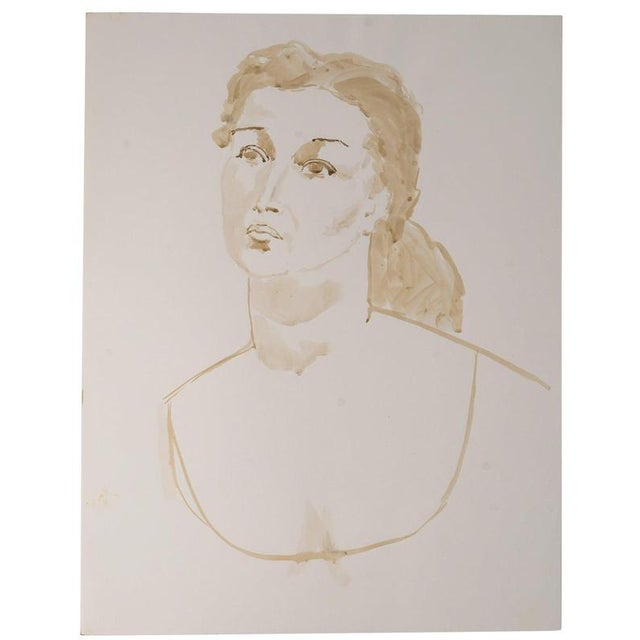 Face of a Young Woman, 20th Century, Watercolor on Paper For Sale - Image 6 of 6