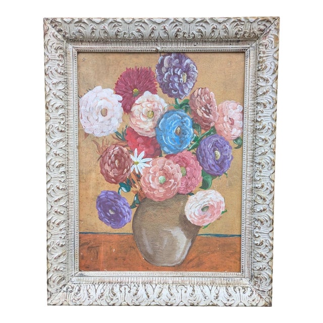 Vintage Original Still Life Bouquet of Flowers Framed Painting For Sale