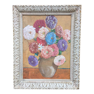 Vintage Original Still Life Bouquet of Flowers Framed Painting