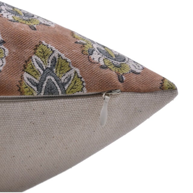 Art Deco Fabdivine Handcrafted Block Print Cushion Cover 16x16 Inch Duck Canvas- Betal Leaf For Sale - Image 3 of 4