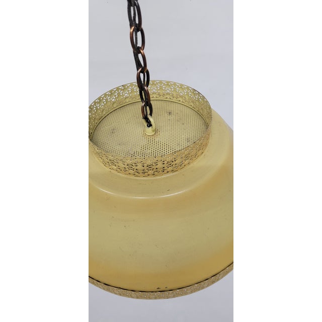 Vintage Farmhouse Cottage Core Yellow Gold Tole French Filagree Metal Hanging Ceiling Kitchen Light For Sale - Image 11 of 11