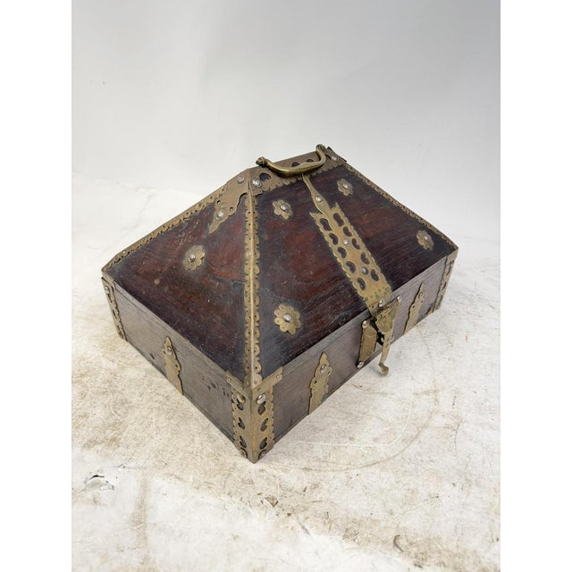 Antique Indian Jewelry Box in Wood and Brass, 1800s For Sale - Image 14 of 16