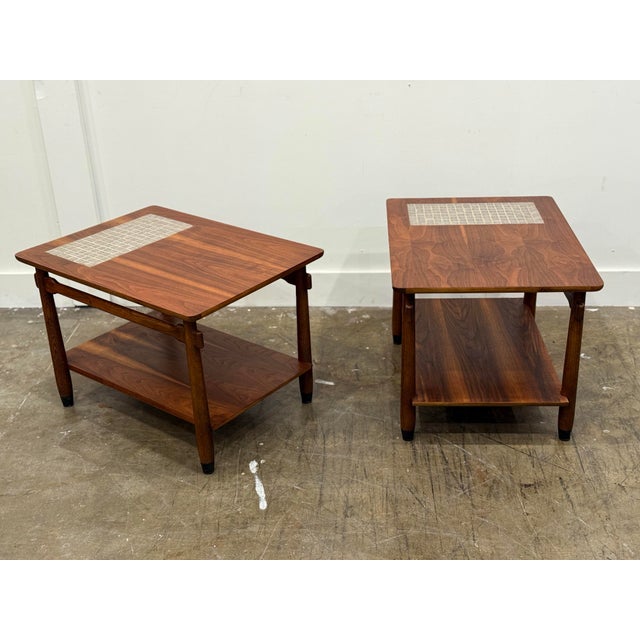 Pair of 1960s Mid Century Lane "Monte Carlo" Side or End Tables - Walnut + Mosaic Tile For Sale - Image 11 of 12